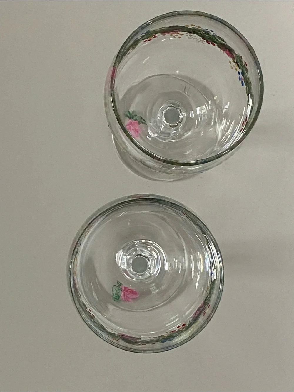 Hand Painted Wine Glasses Set of 2 Floral Flowers Garden Wedding 7” Glass Color